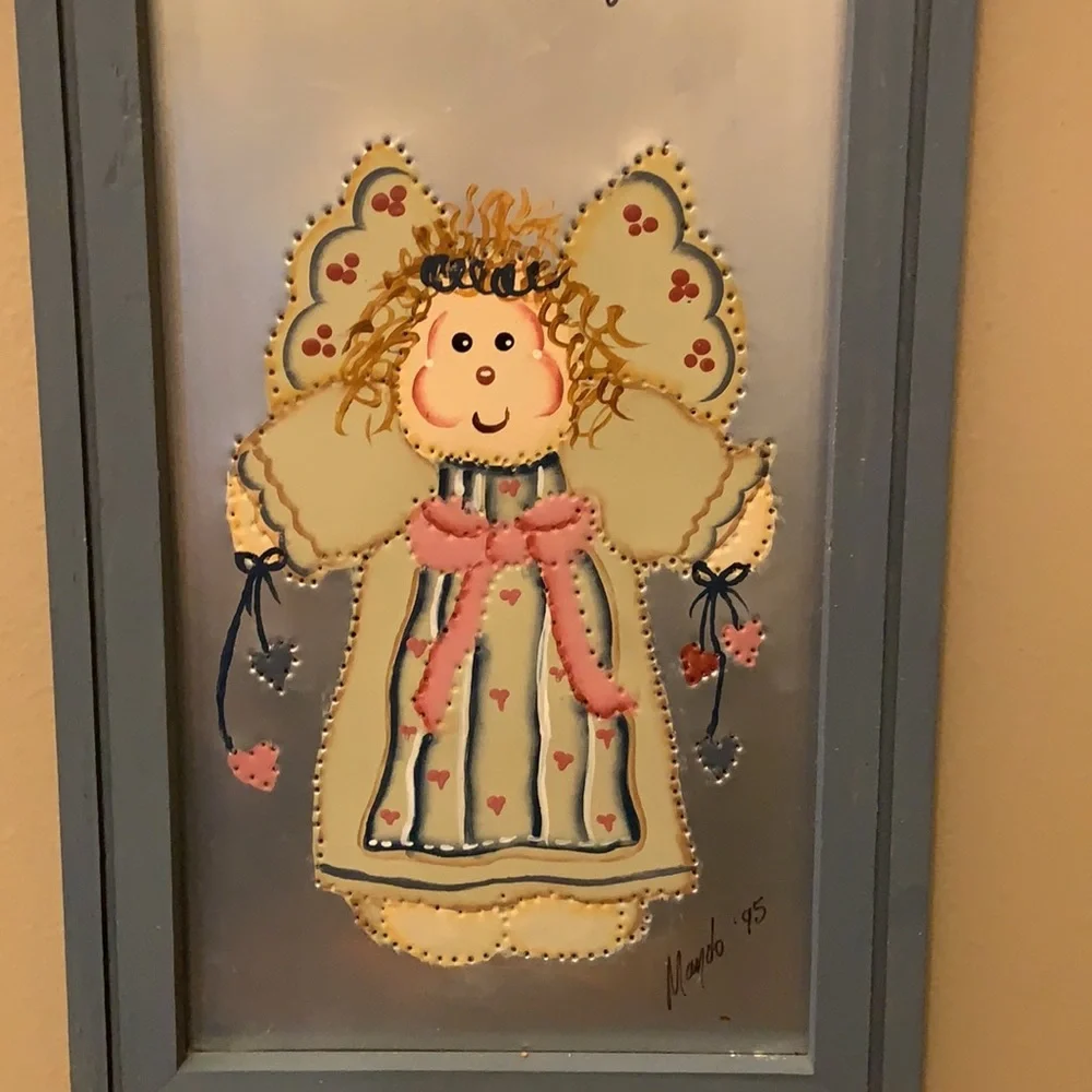 Hand Painted Decorative Framed Tin with Angel